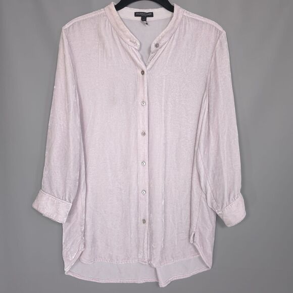 EILEEN FISHER PETITE MEDIUM Velvet SILK Blend Button Long Shirt Ceramic F19VL1